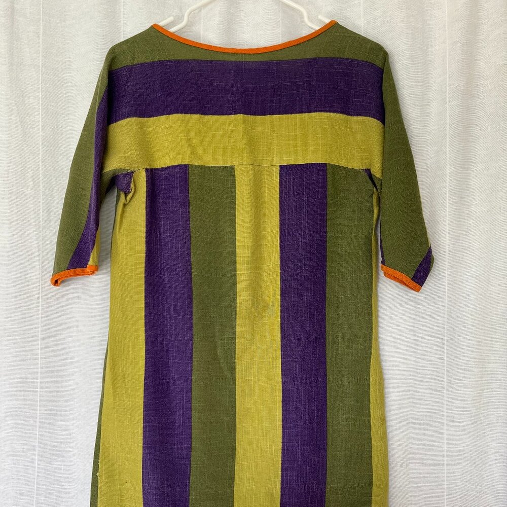 Vintage Linen mini Dress 3/4 sleeves boatneck womens size small